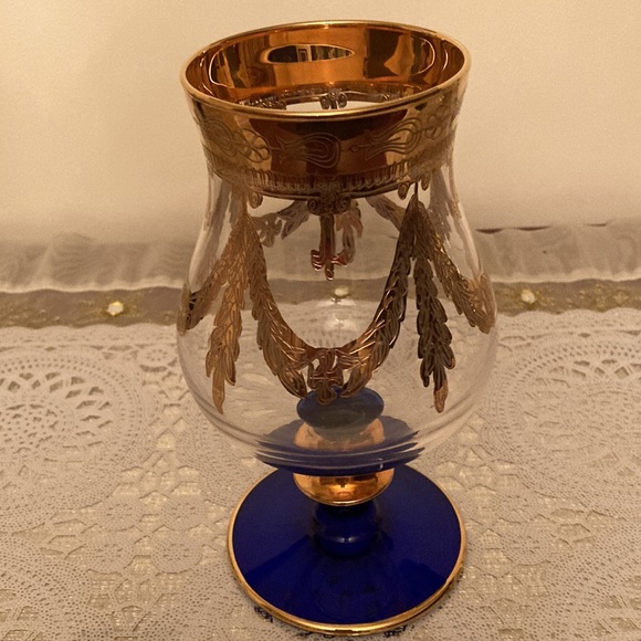 MEDICI 24 KTS Gold Cobalt Blue Mouth Blown and Hand Decorated Vintage Italy - Picture 2 of 7